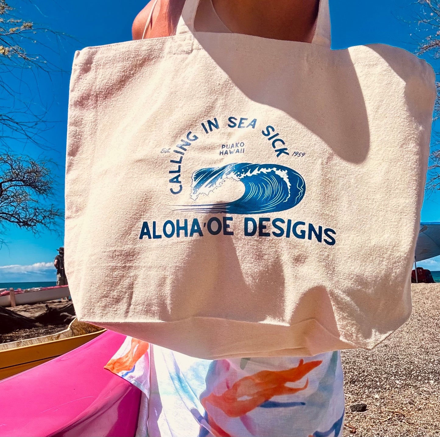 Calling in Sea Sick Canvas Tote Bag by Aloha ‘Oe Designs