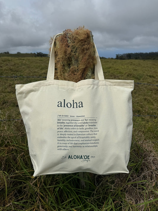 Definition of Aloha canva tote bag by Aloha ‘Oe Designs