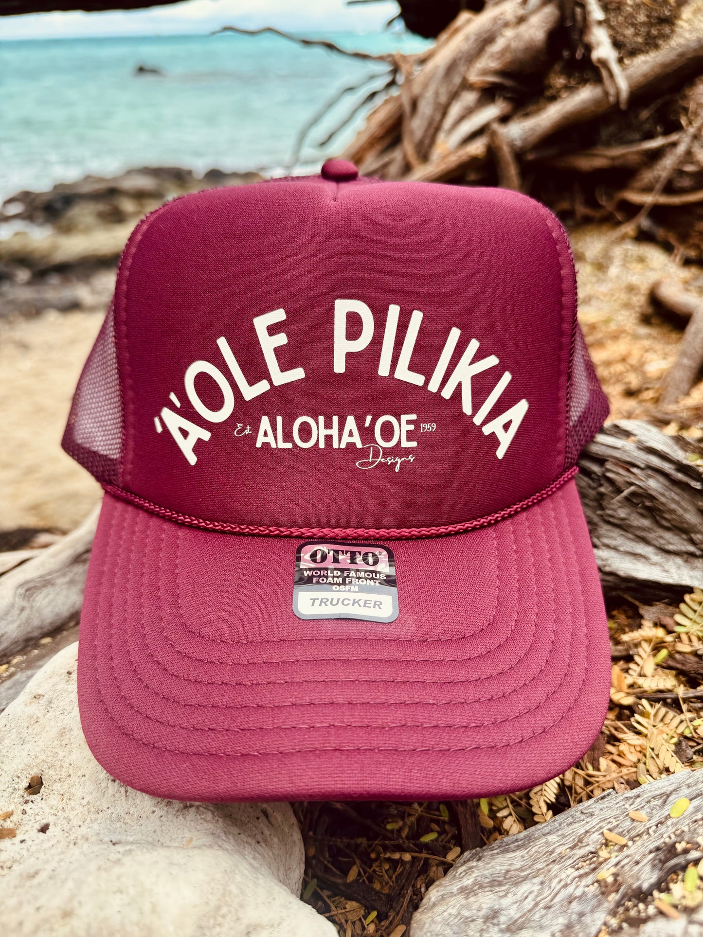 ‘A’ole Pilikia Trucker Hat by Aloha ‘Oe Designs