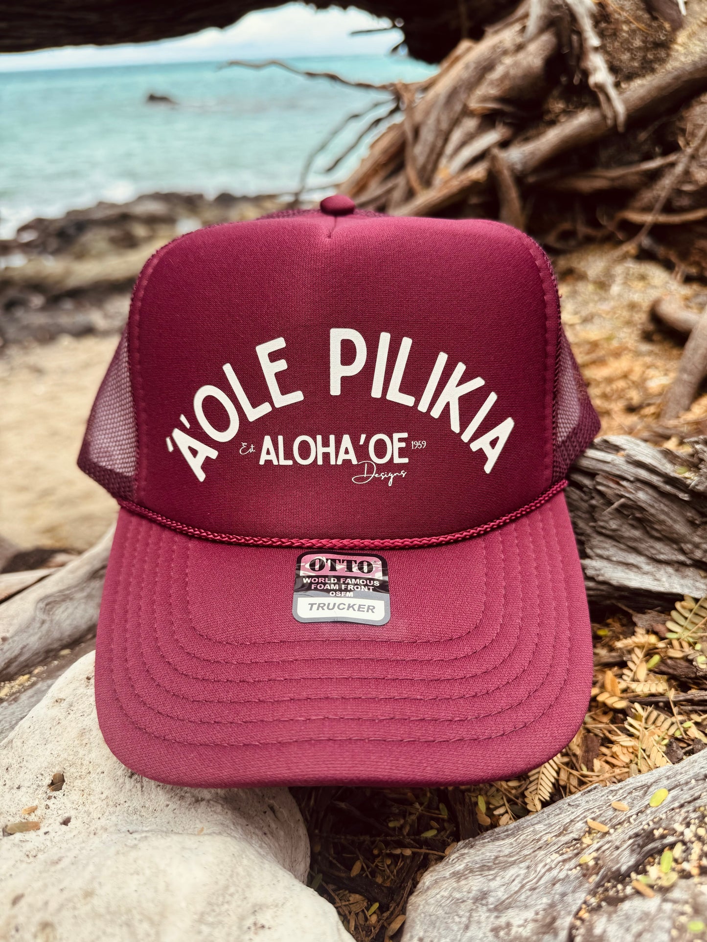 ‘A’ole Pilikia Trucker Hat by Aloha ‘Oe Designs