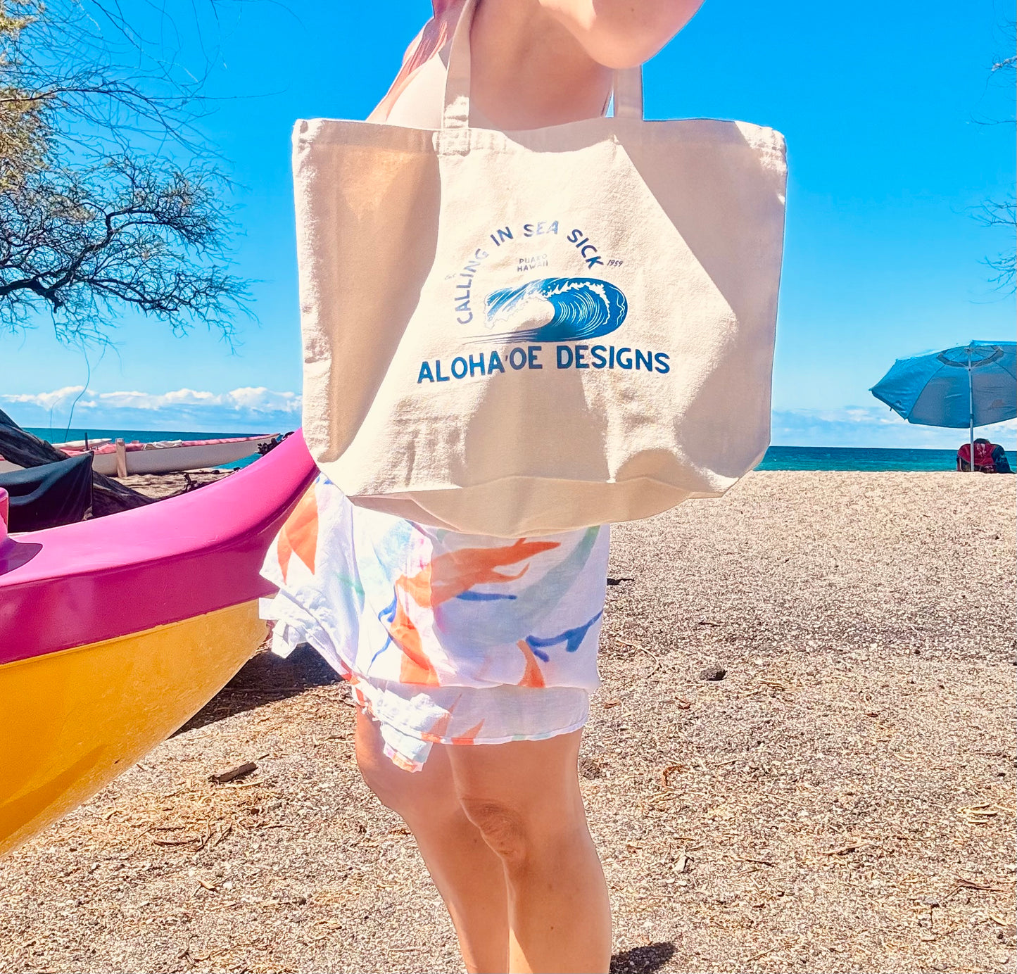 Calling in Sea Sick Canvas Tote Bag by Aloha ‘Oe Designs