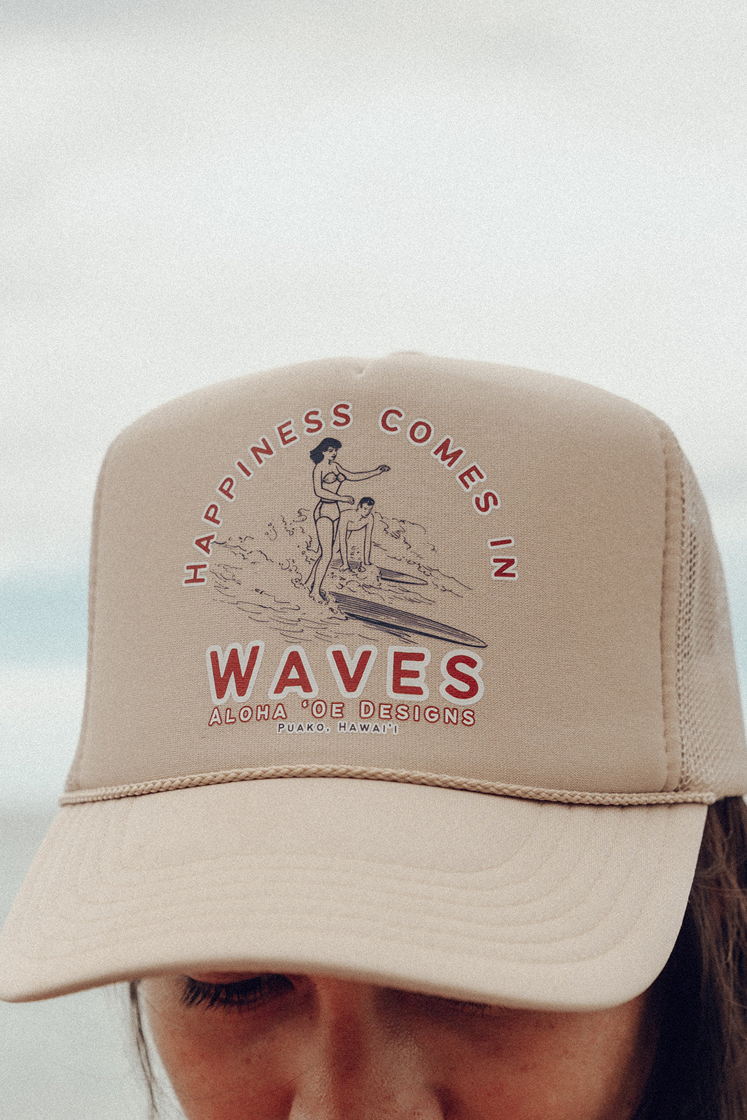 Happiness Comes in Waves Trucker Hat by Aloha ‘Oe Designs