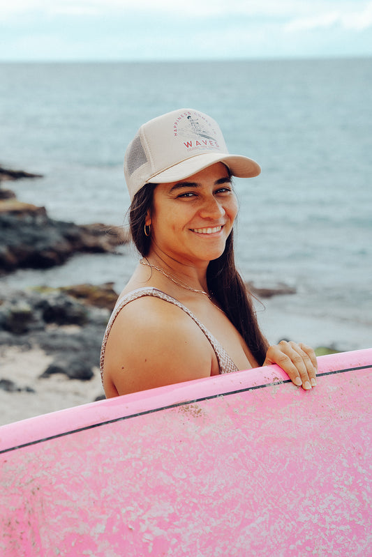 Happiness Comes in Waves Trucker Hat by Aloha ‘Oe Designs