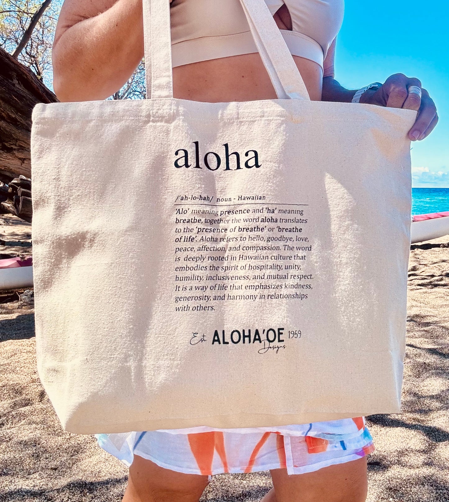 Definition of Aloha canva tote bag by Aloha ‘Oe Designs