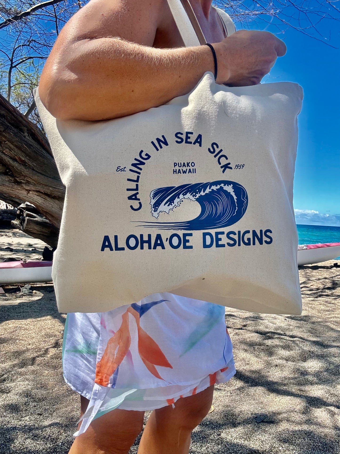 Calling in Sea Sick Canvas Tote Bag by Aloha ‘Oe Designs