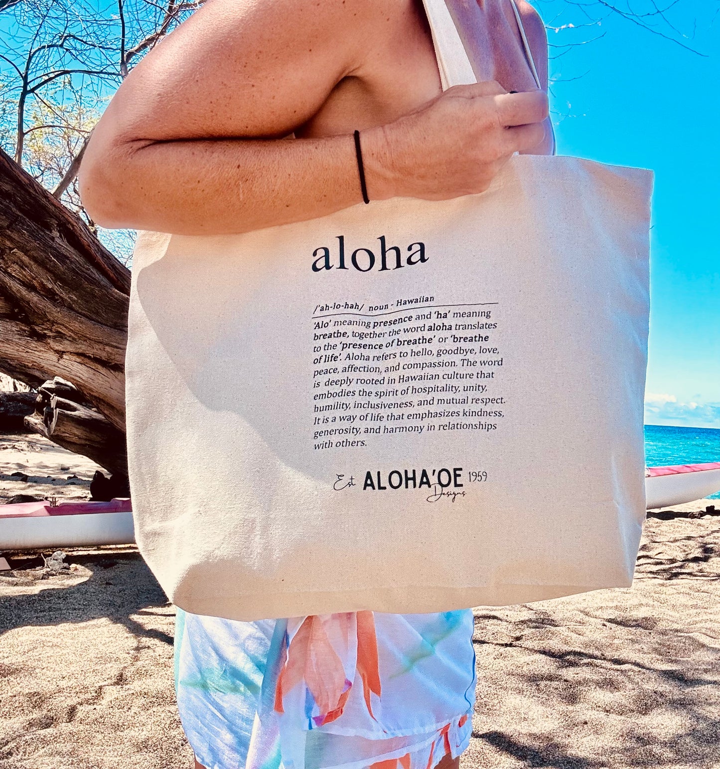 Definition of Aloha canva tote bag by Aloha ‘Oe Designs