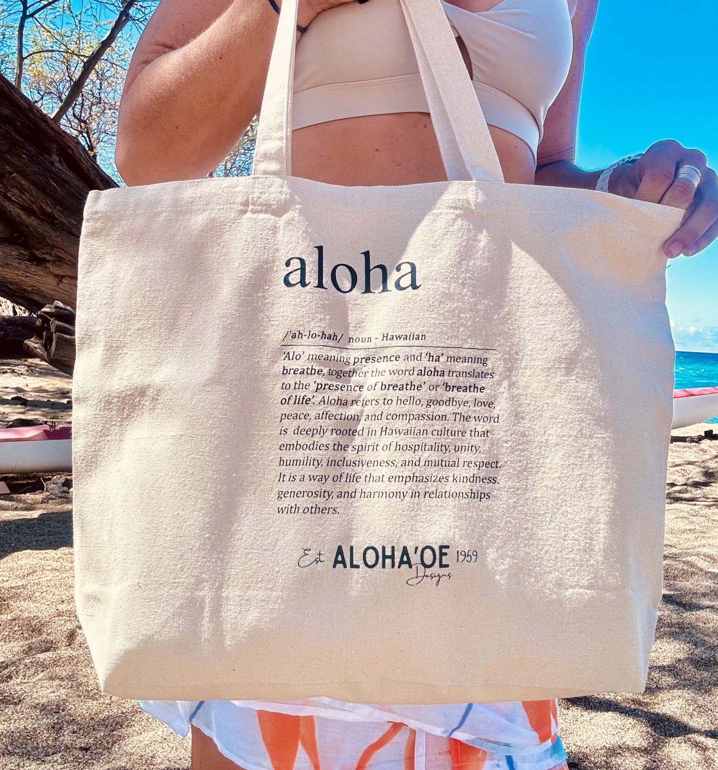 Definition of Aloha canva tote bag by Aloha ‘Oe Designs