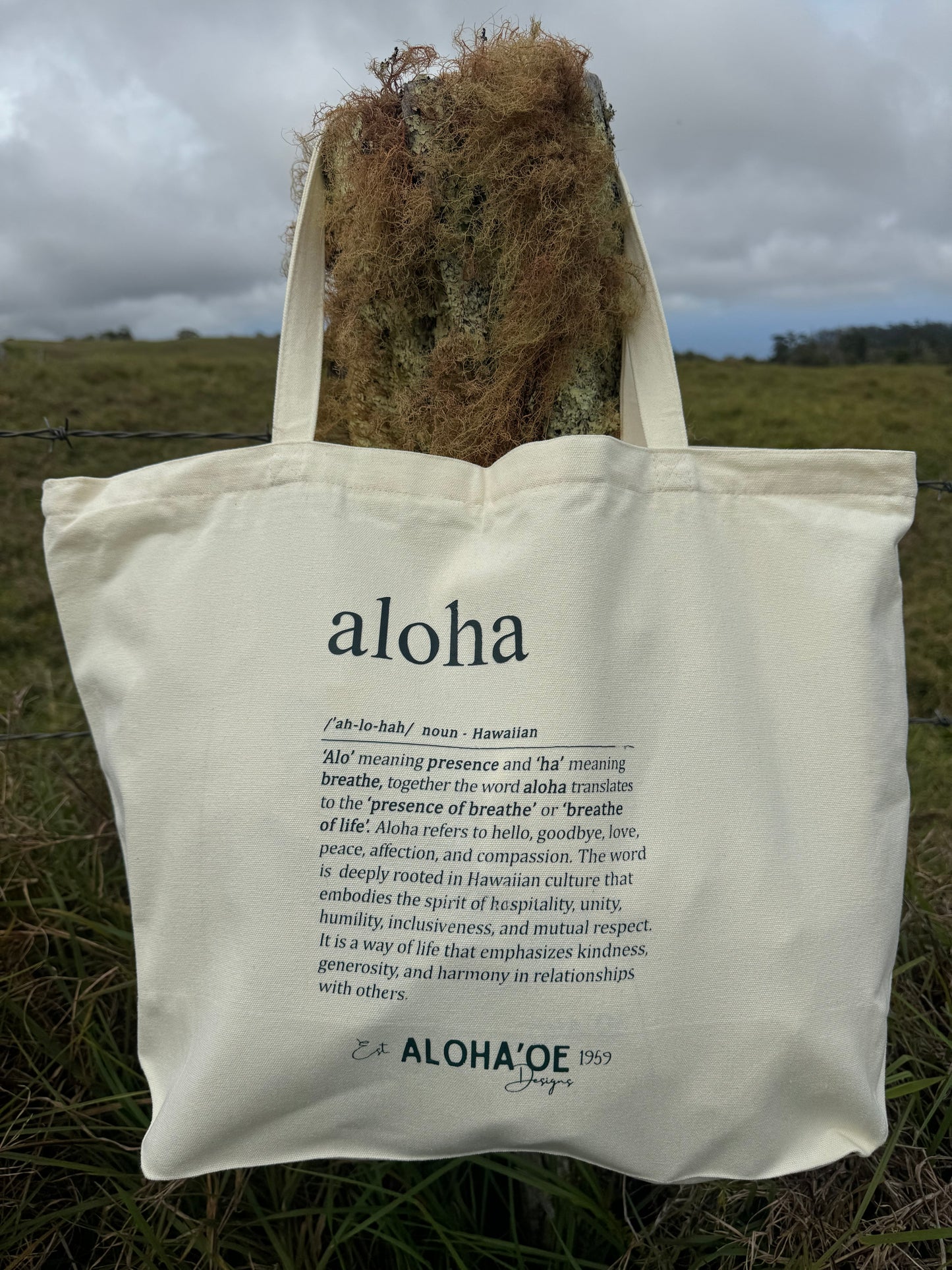 Definition of Aloha canva tote bag by Aloha ‘Oe Designs