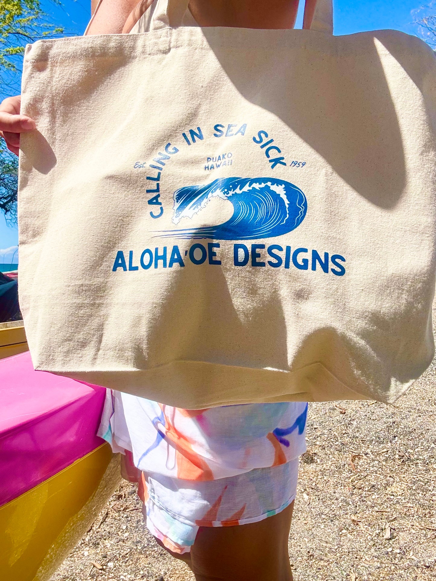 Calling in Sea Sick Canvas Tote Bag by Aloha ‘Oe Designs