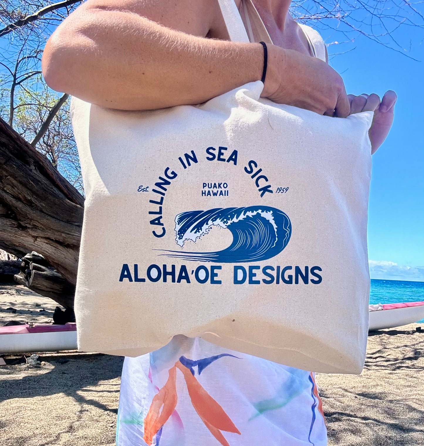 Calling in Sea Sick Canvas Tote Bag by Aloha ‘Oe Designs