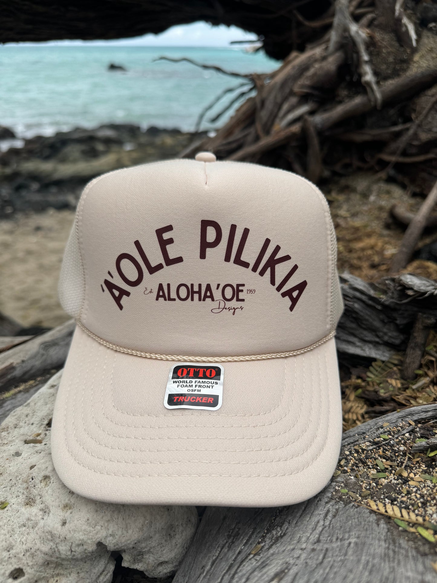 ‘A’ole Pilikia Trucker Hat by Aloha ‘Oe Designs