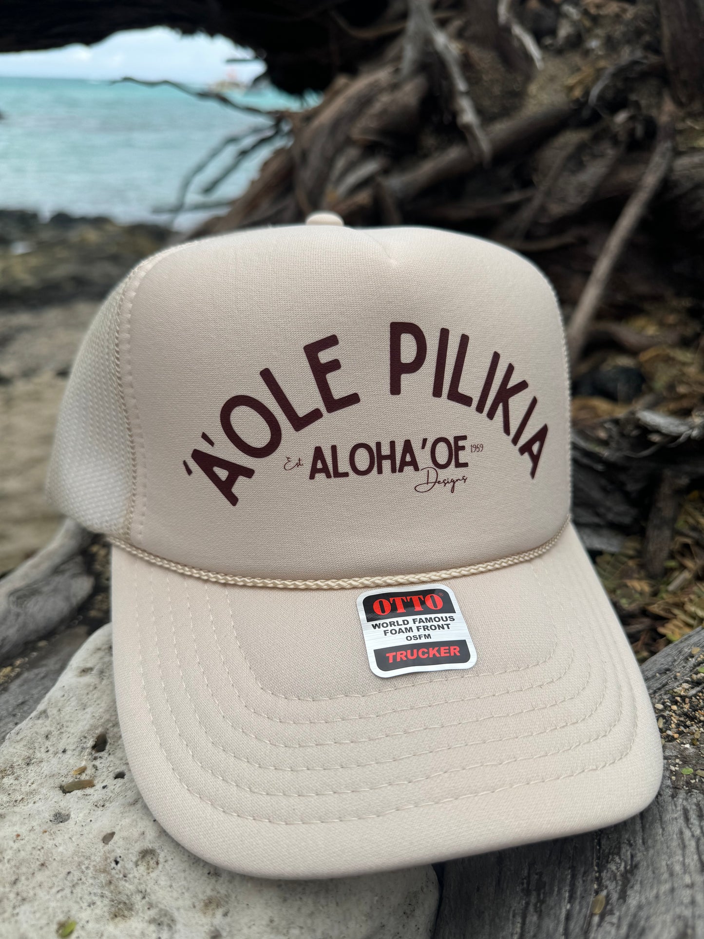 ‘A’ole Pilikia Trucker Hat by Aloha ‘Oe Designs